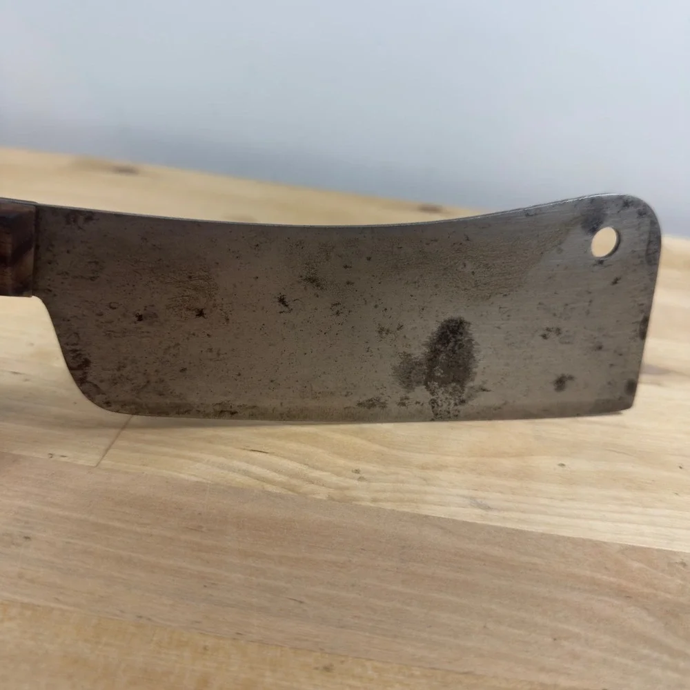 Vintage Robinson Carbon Steel Cleaver 7 inch Meat Butcher Knife Wood Handle USA
